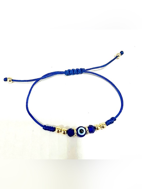 Handmade Jewelry - New Blue Evil Eye Beaded Adjustable Cord Bracelet